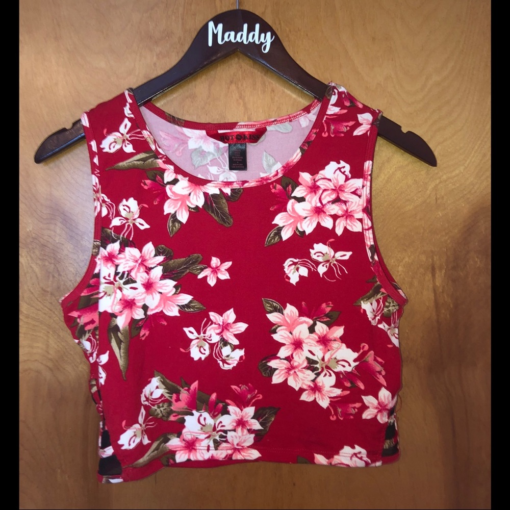 Hot kiss red floral crop top tank top